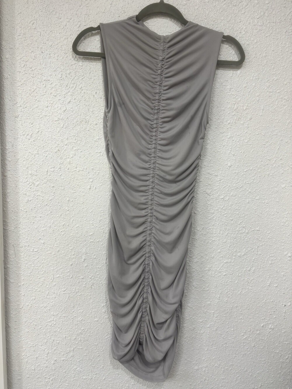 H&M Women’s Ruched Draped Midi Dress Gray Taupe High Neck Size S
